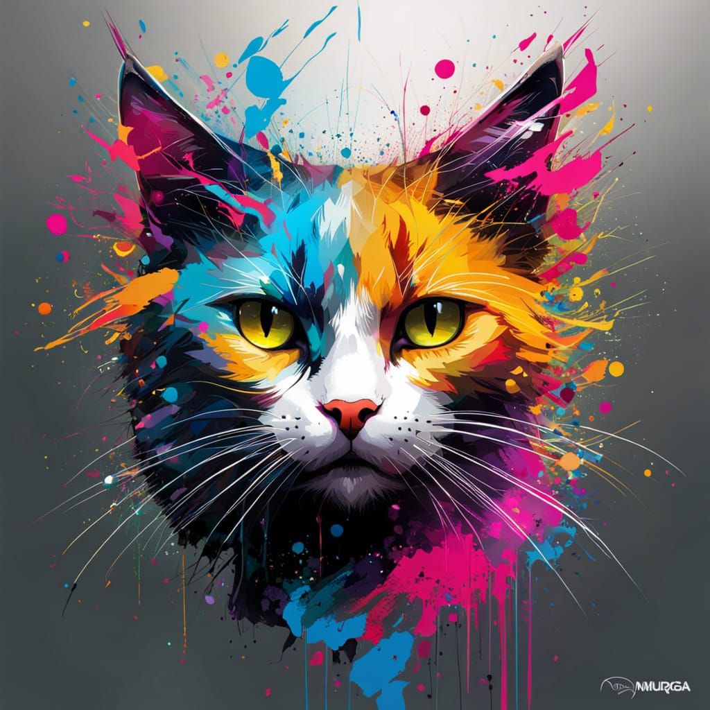 Magical Fiery Cat Portrait in Vibrant Colors