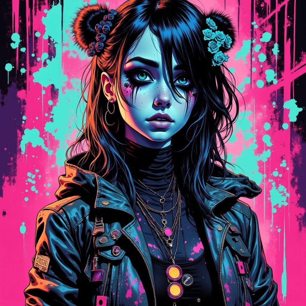 Trashpunk Goddess Radiates Vibrant Neon Aura