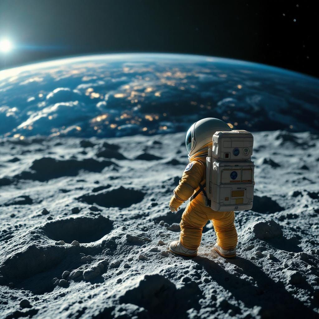Bee Astronaut on the Moon with Earth View