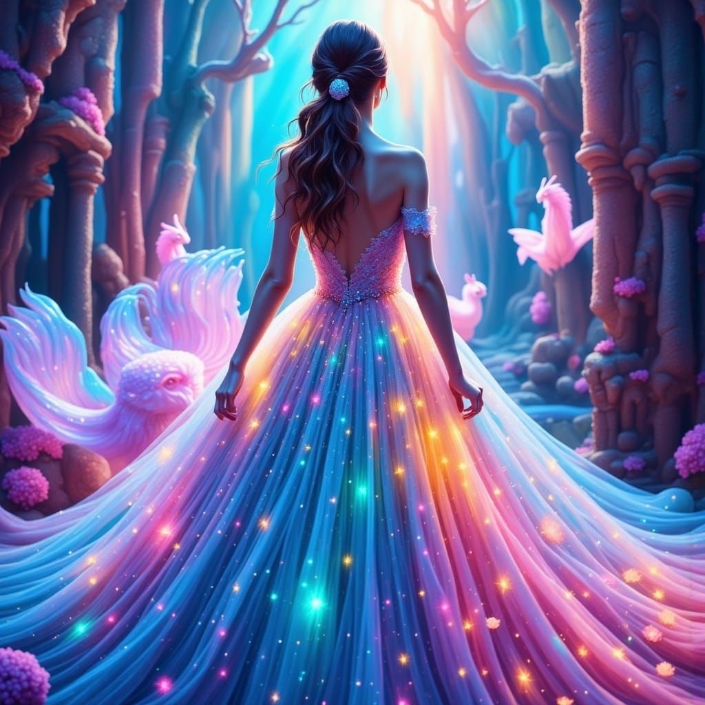 Iridescent Ballgown: Ethereal Surrealism Portrait