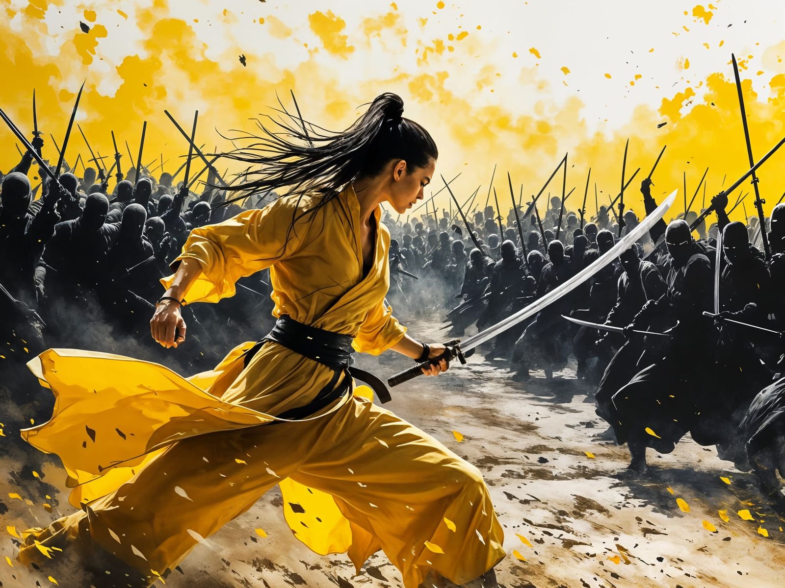 Action-Packed Oil Painting of Female Warrior Confronting Sam...