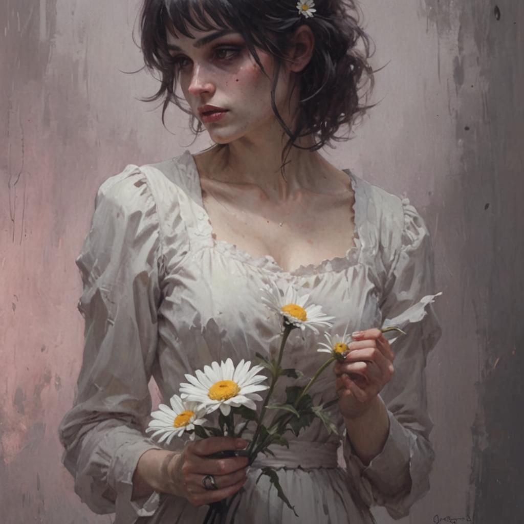 Sinister Beauty: A Cute Woman with Daisies