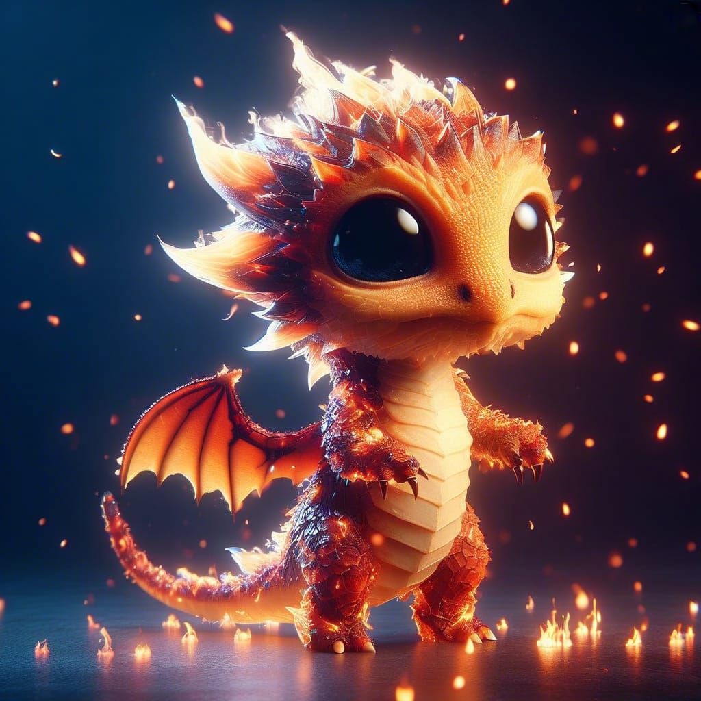 Adorable Fire Dragon in Photorealistic CGI