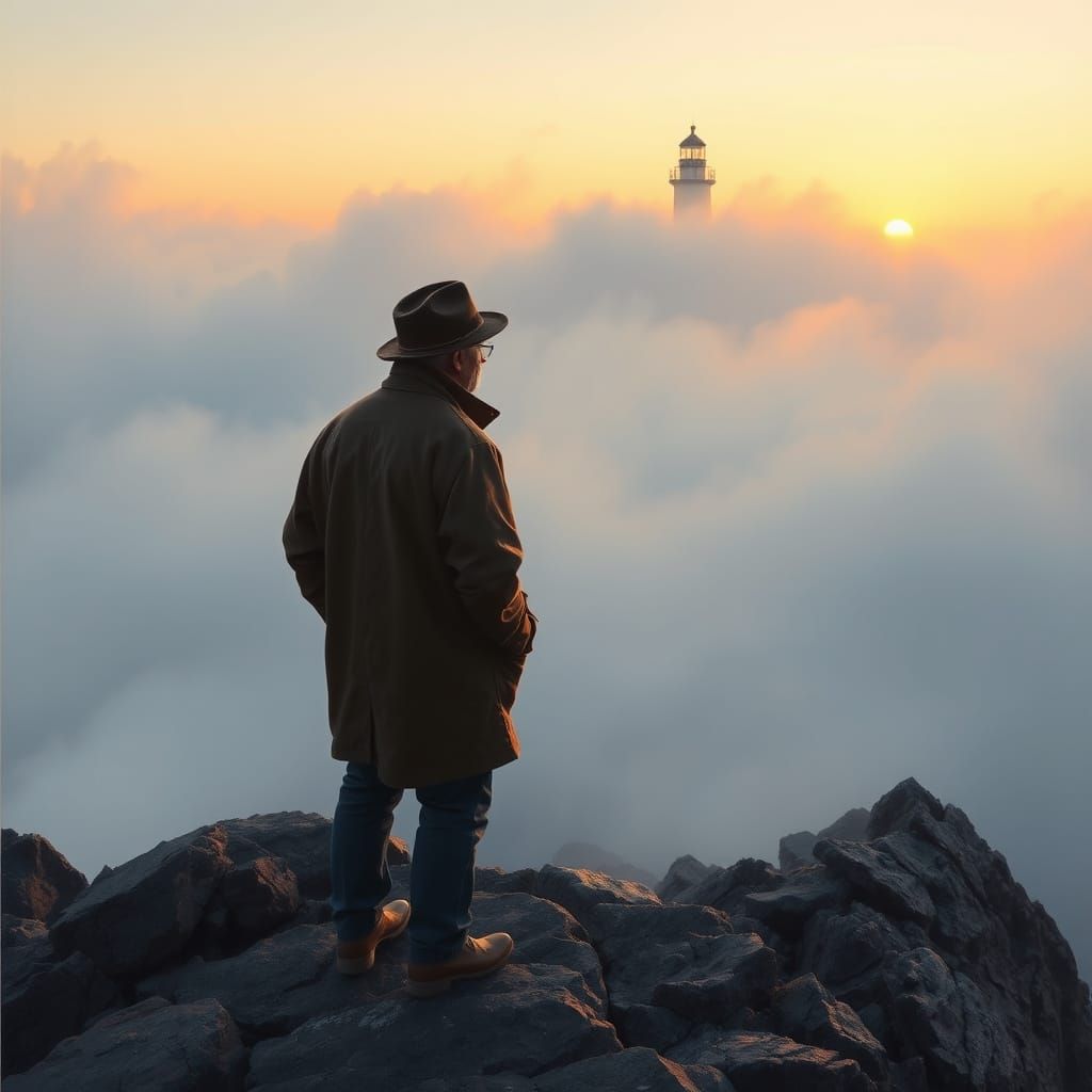 Lighthouse Keeper at Dawn in Romantic Style