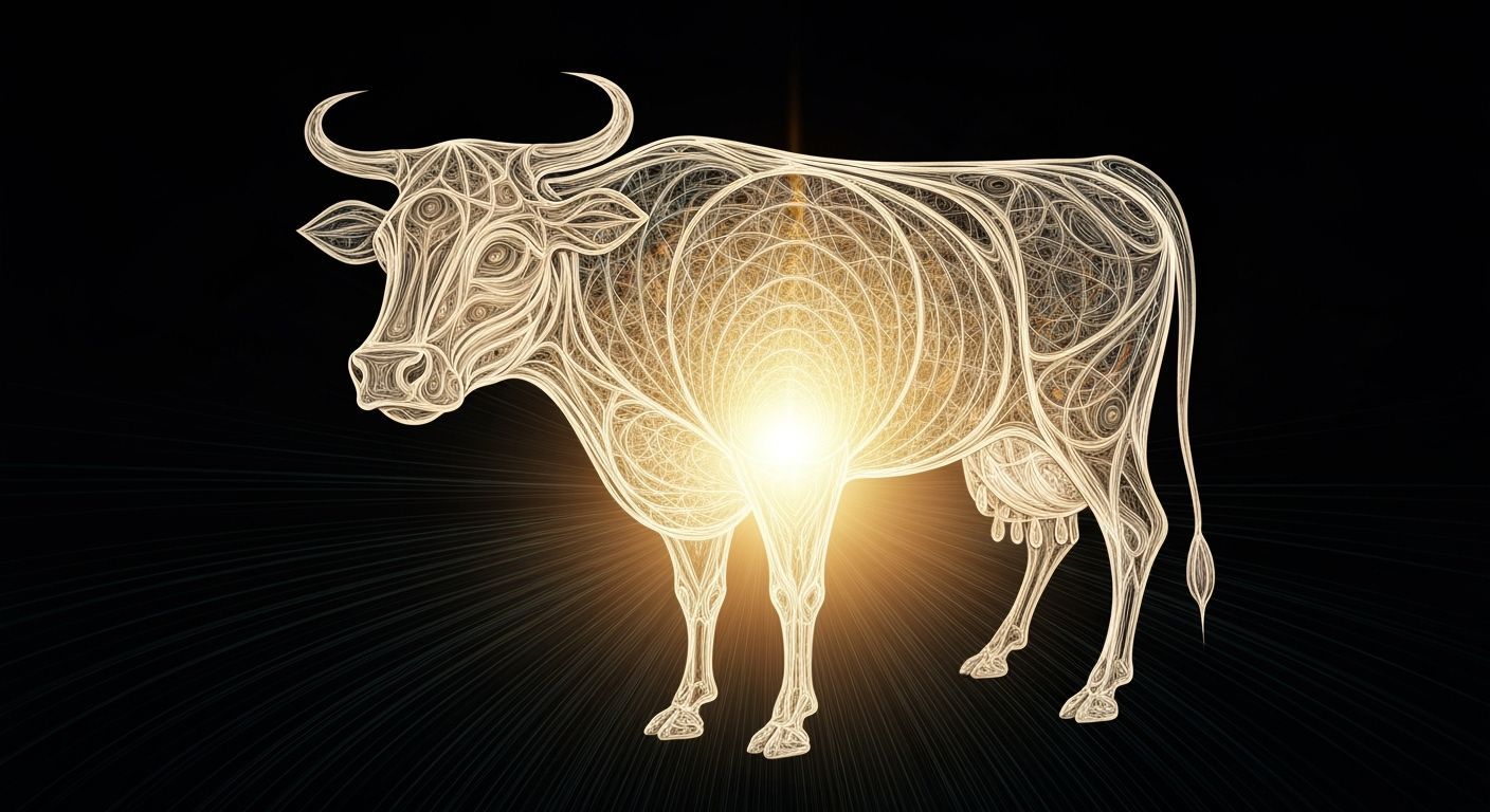 Stylized Cow Fractal Art with Cosmic Harmony