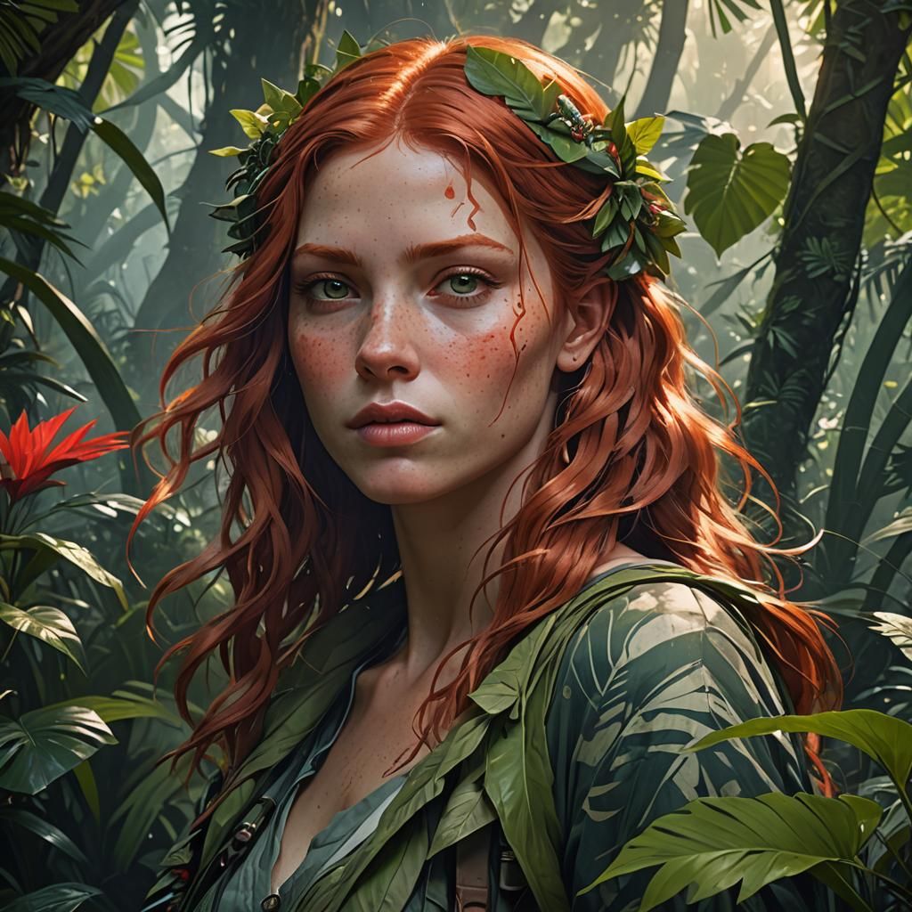 Redhead Camouflage: Hyperdetailed Jungle Portrait