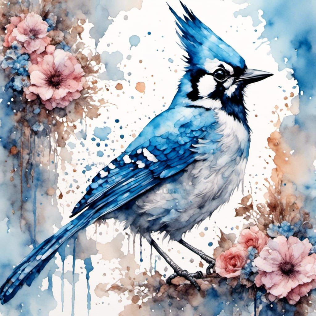 Pastel Blue Jay in Watercolor Fantasy Artwork