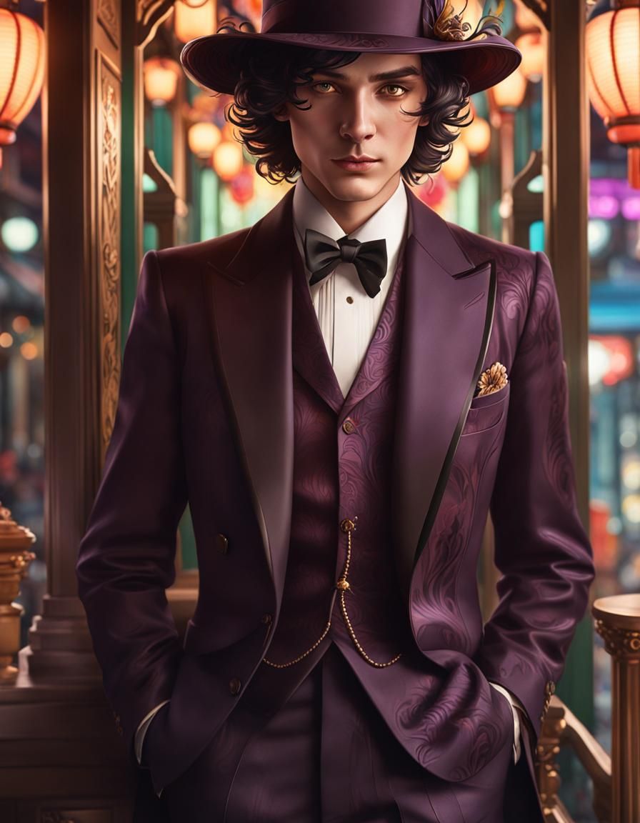 Surreal Shadow Man Painting in Art Deco Style