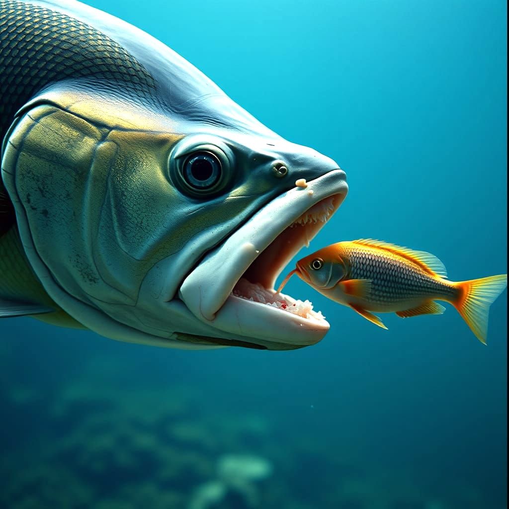 Epic Cinematic Scene of Fish Devouring Smaller Fish