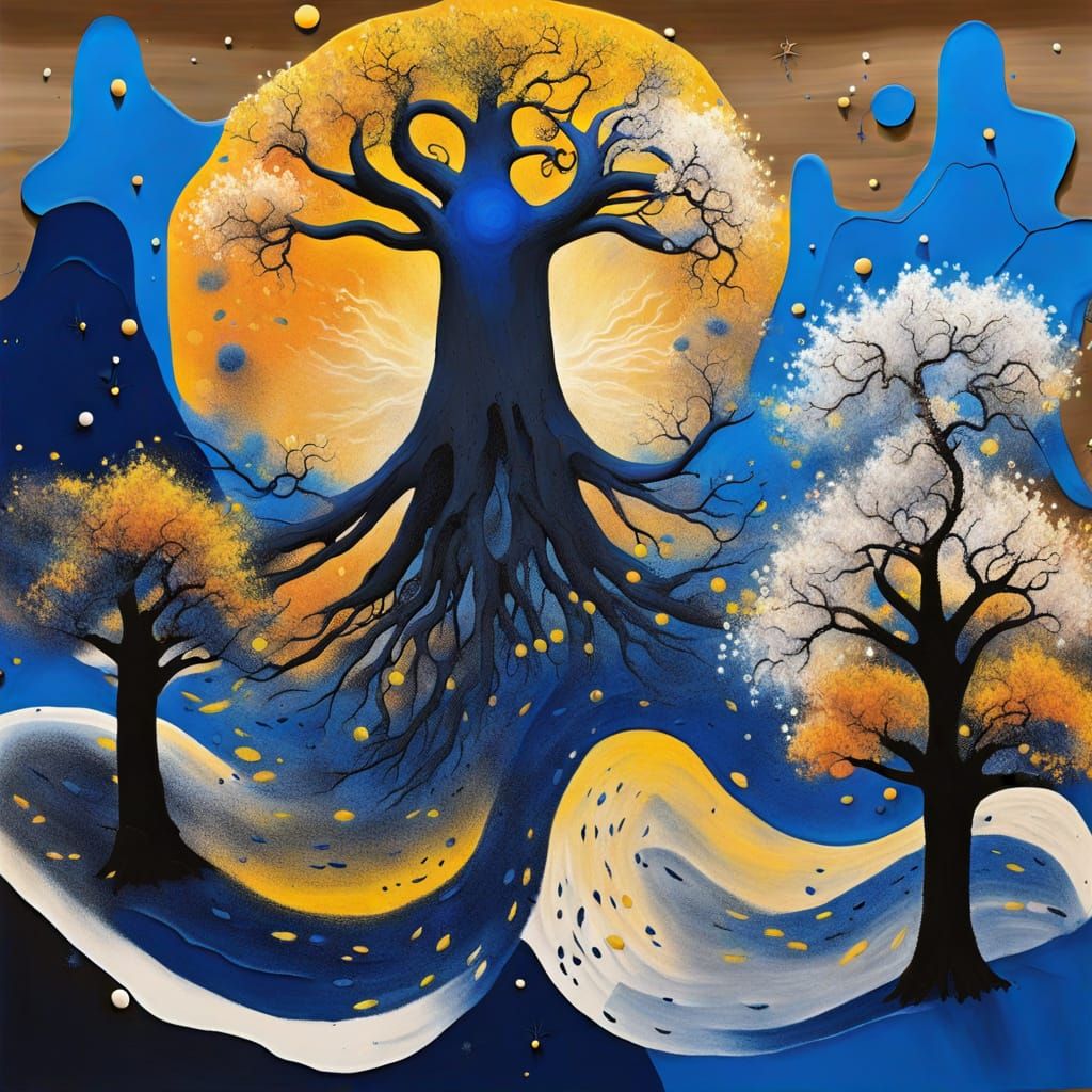 Wise Oak Tree Portrait in Miró and Graffiti Style