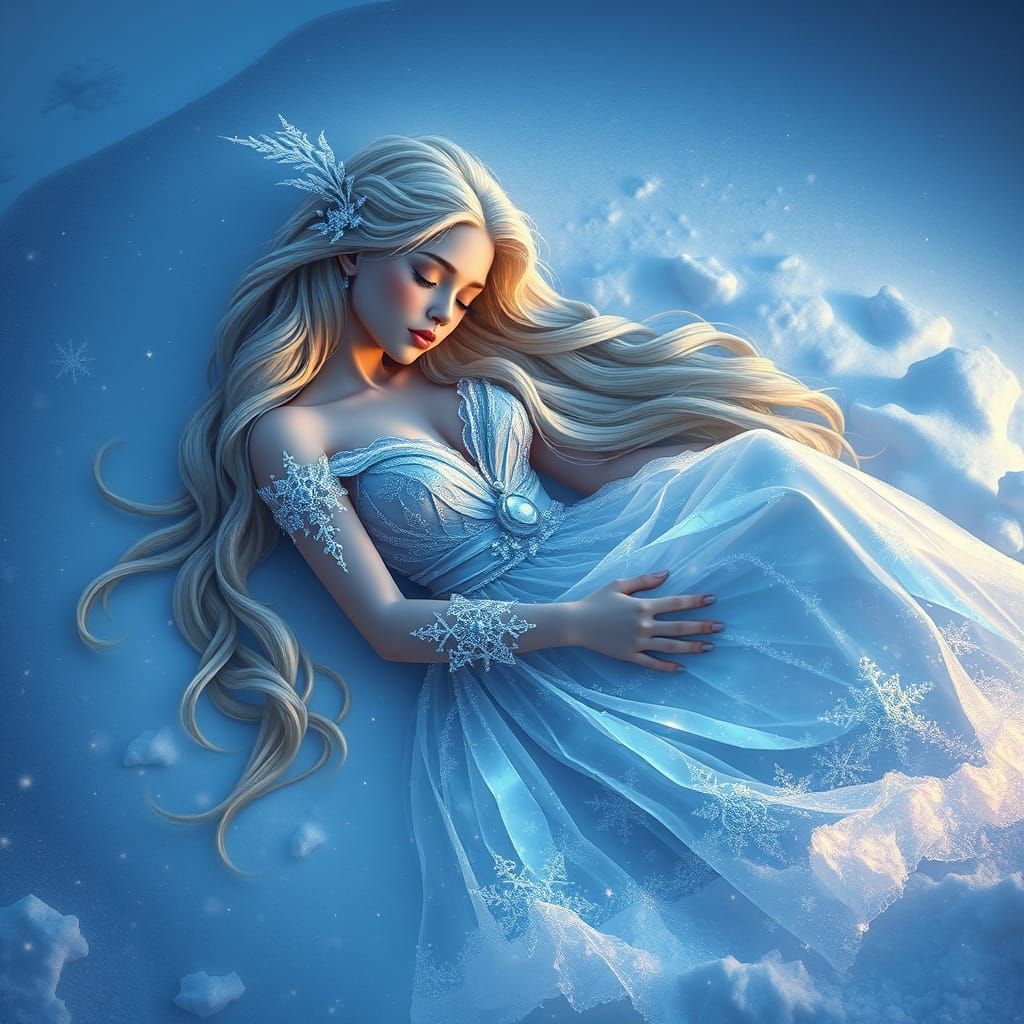 Serene Ice Princess in a Dreamlike Winter Wonderland