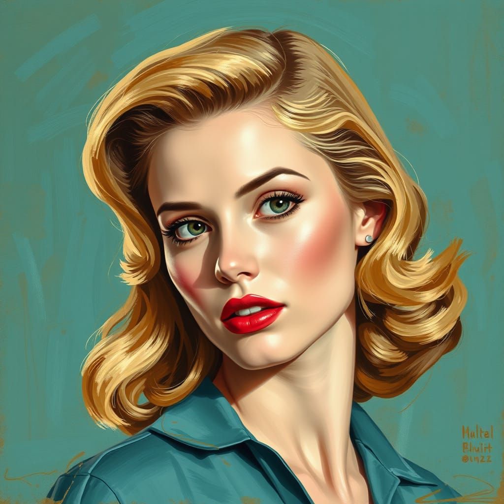 Confident 1950s Pin-Up in an Expressionist Style