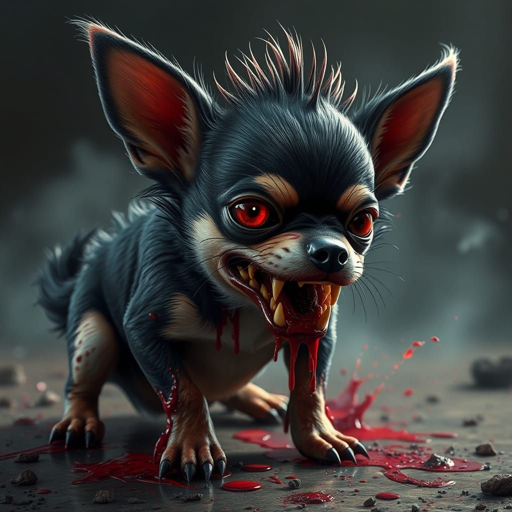 Rabid Chihuahua with Fiery Eyes: Detailed Digital Painting