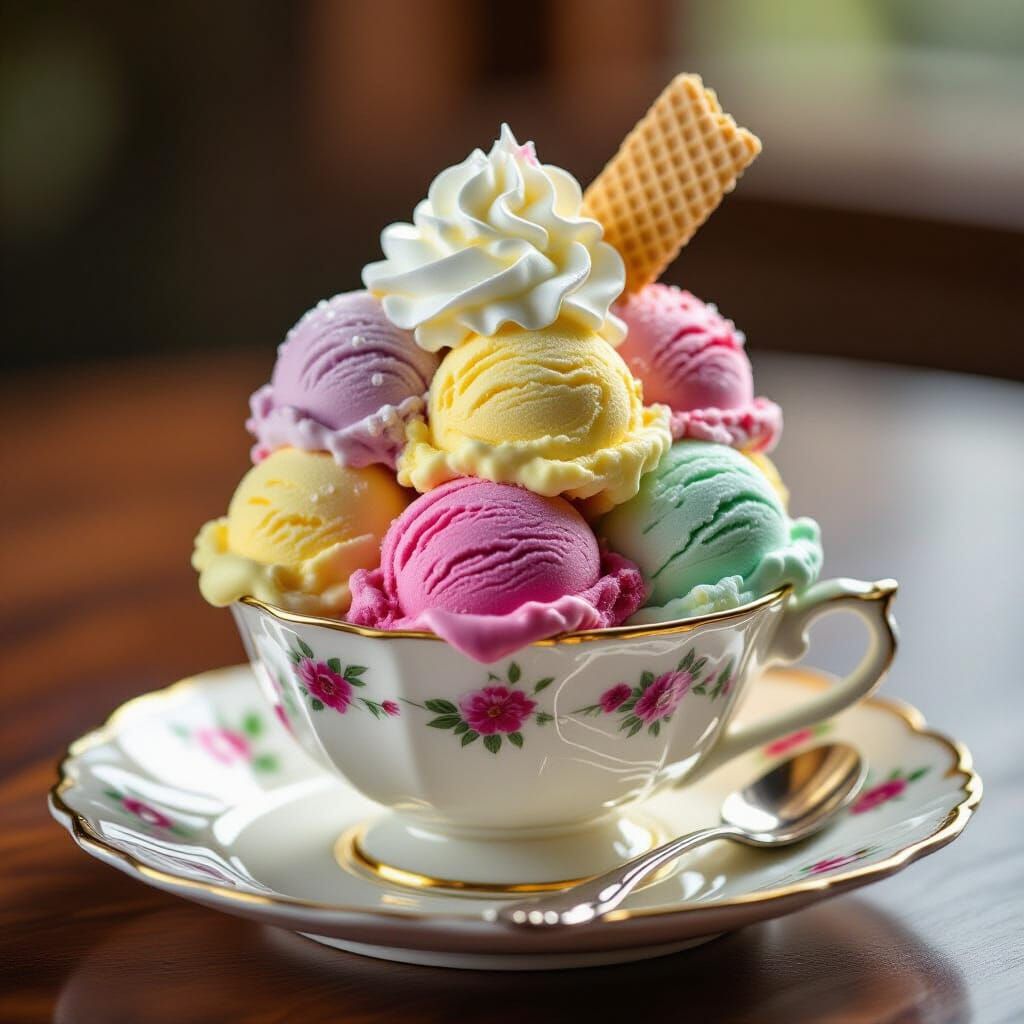 Decadent Ice Cream Dessert in Photorealistic Macro