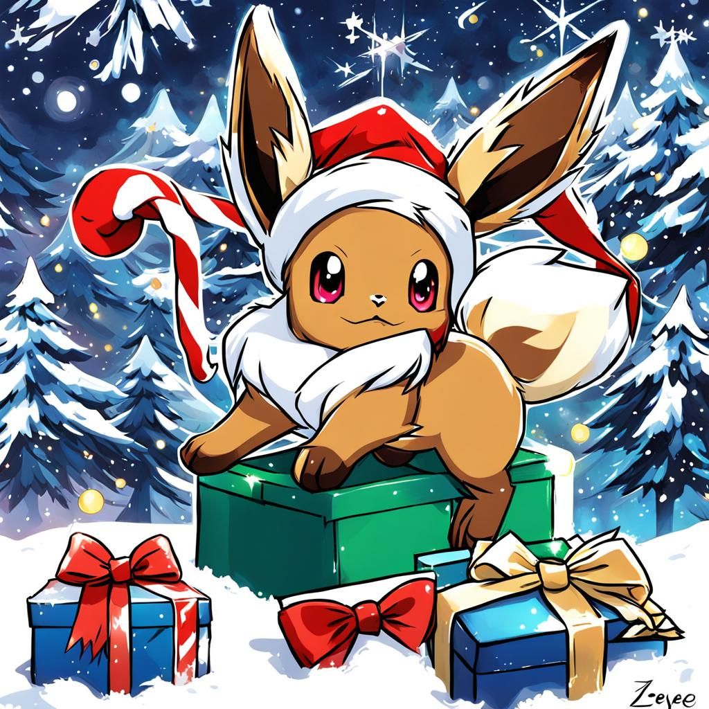 Festive Anime Eevee Celebrates Christmas