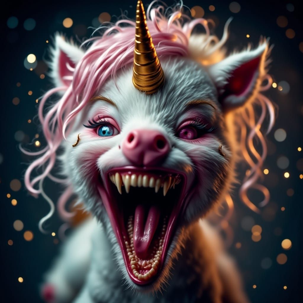 Close-Up Macro of Cute Baby Unicorn Screaming