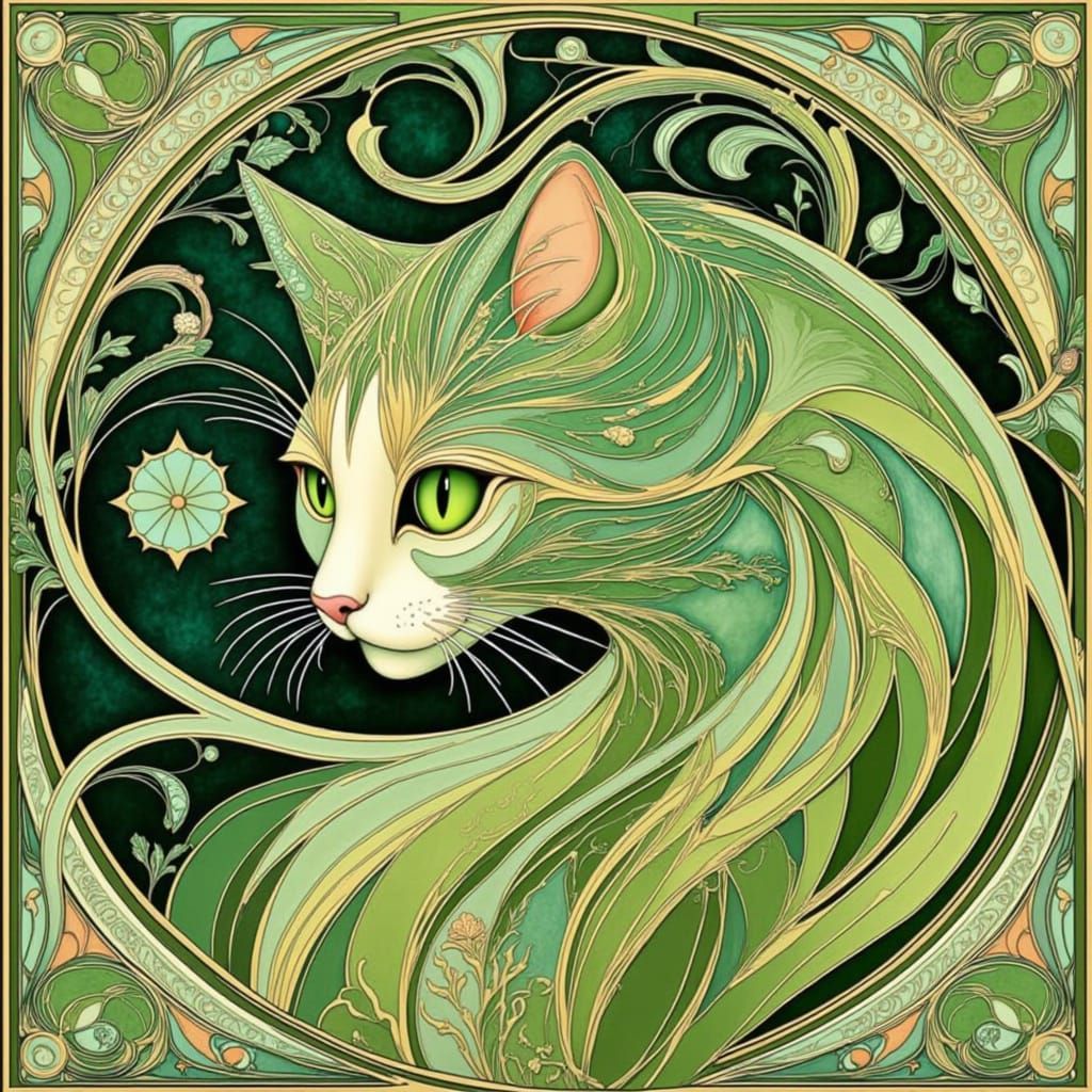 Art Nouveau Floral Design in Emerald Green
