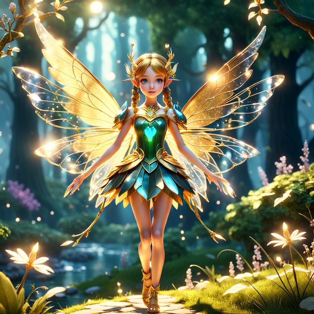 Fairy with Crystal Wings in Golden Fairytale