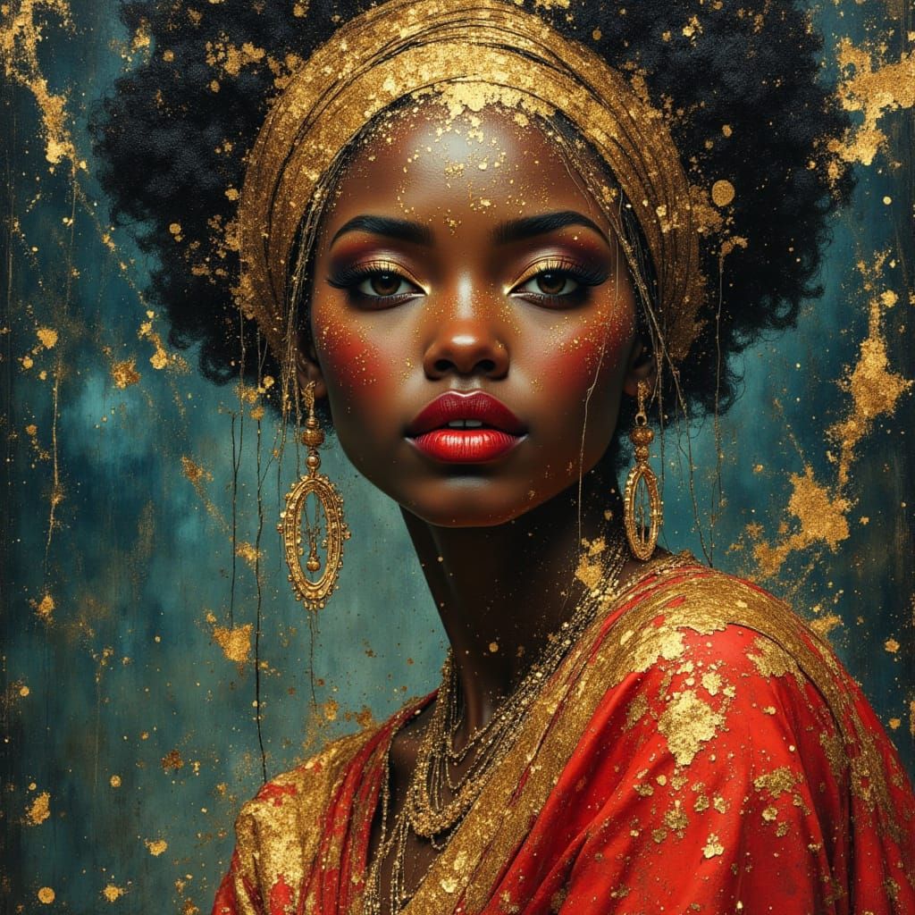 Majestic African Goddess in Cosmic Throne Oil Painting