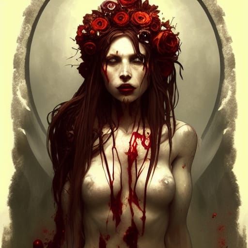 Dead Bride Goddess Portrait in Art Nouveau Style