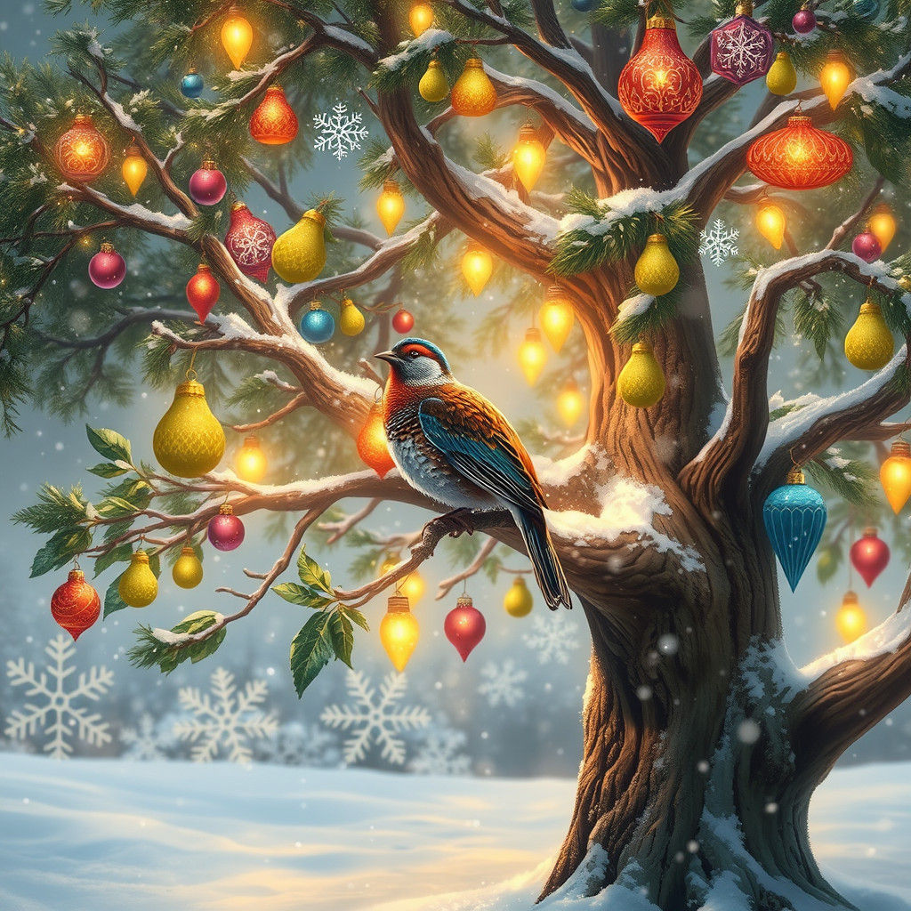 Enchanted Partridge in Pear Tree Winter Scene