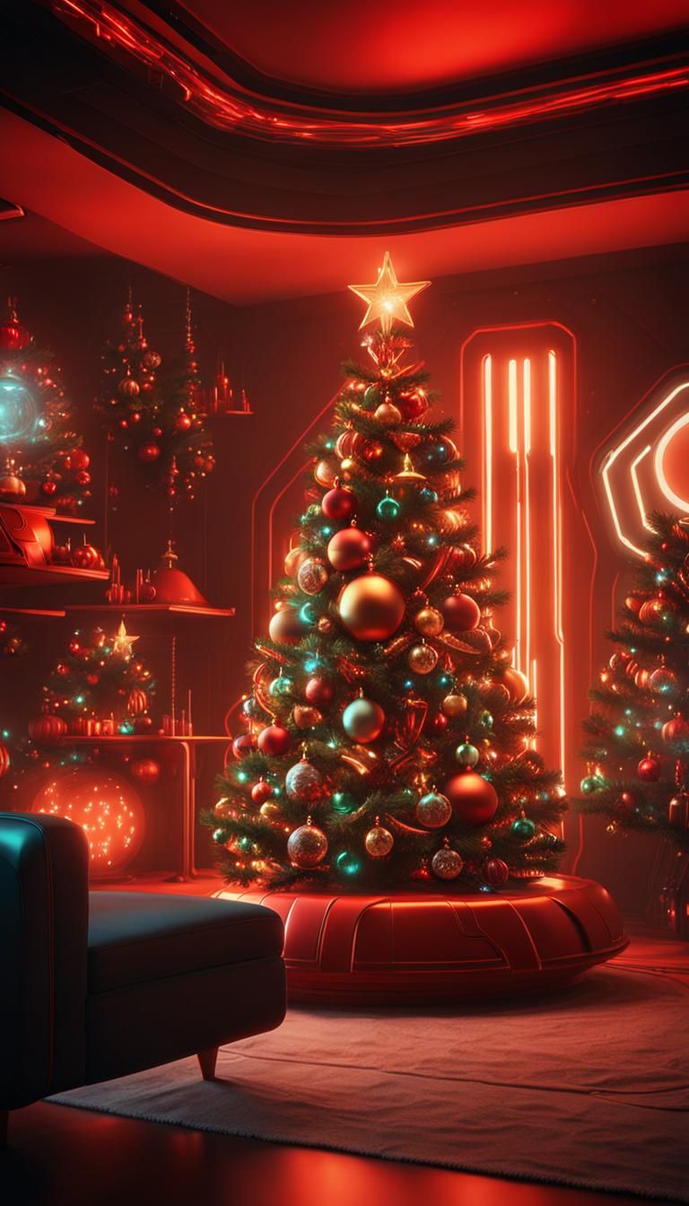 Retrofuture Christmas Tree on Mars in Atompunk Style