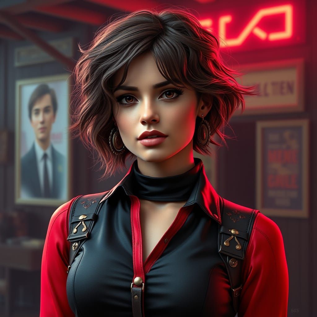 Retro-Futuristic Frontier Siren in Scarlet