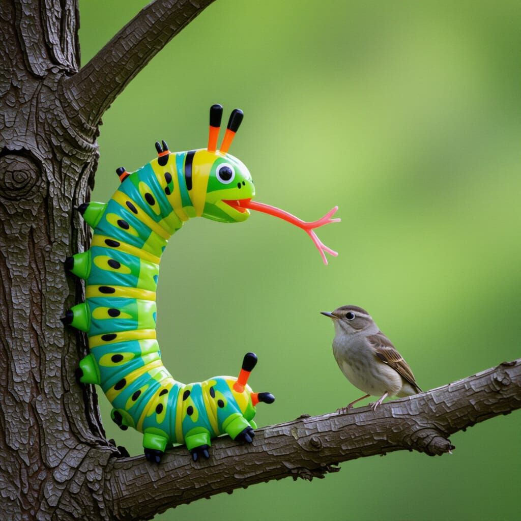 Caterpillar Mimics Snake To Scare Bird