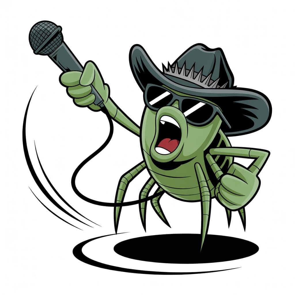 HardRock Cricket Character in Bold Cartoon Style