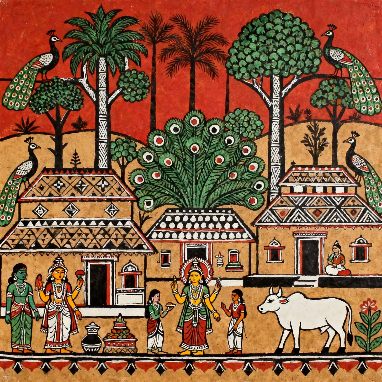 Madhubani Art: Vibrant Village Scene Painting
