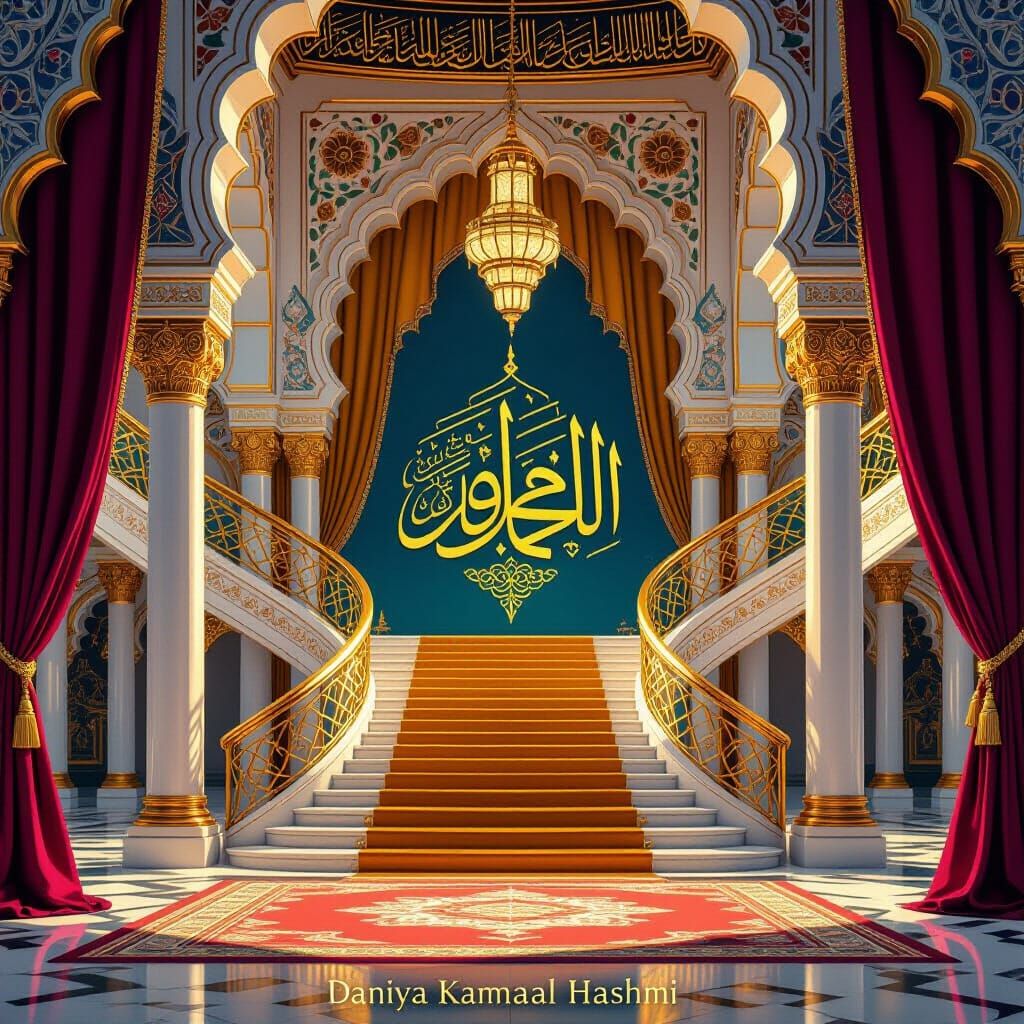 Majestic Mosque with Arabic Calligraphy Art