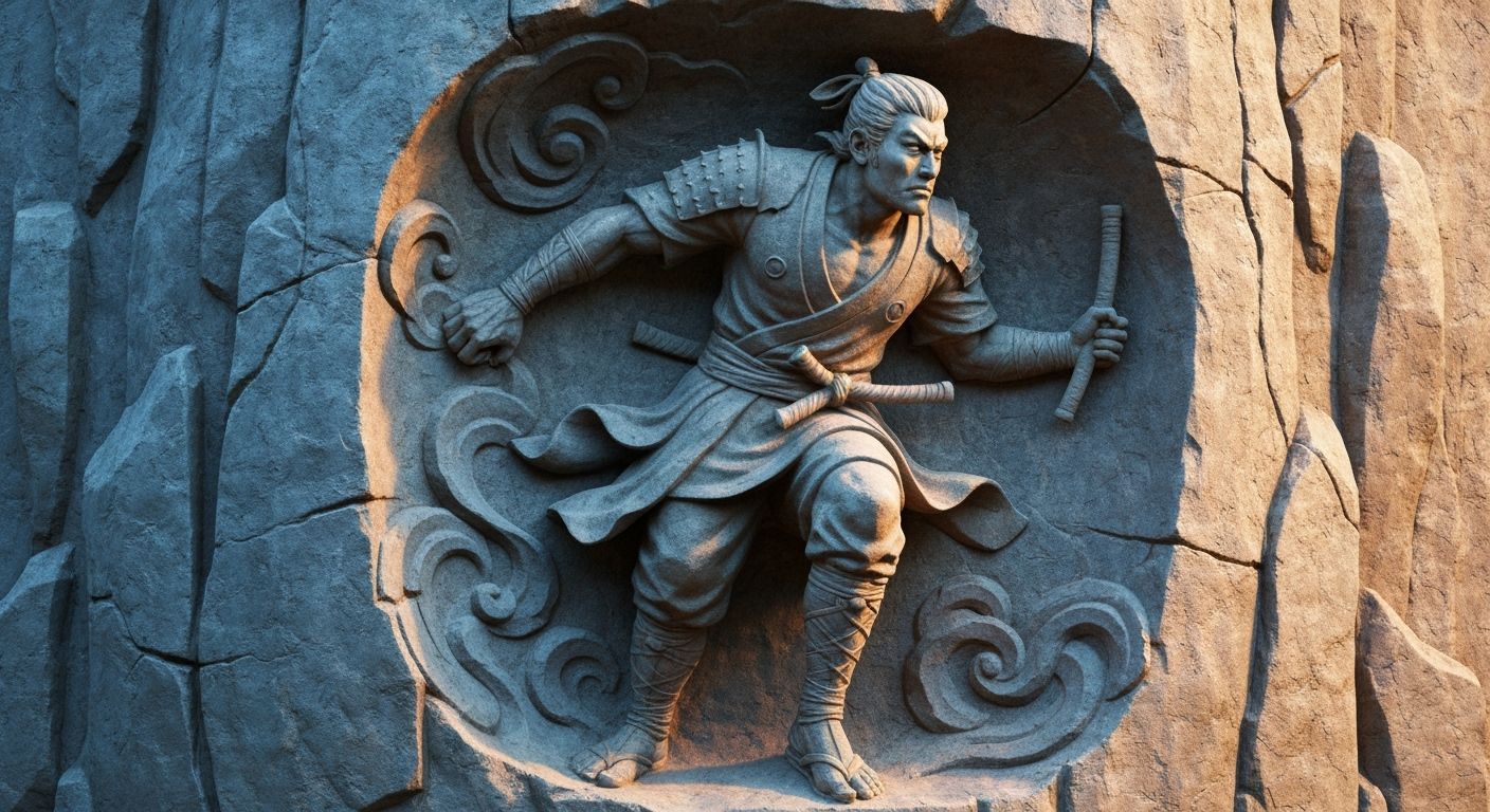 Ronin Warrior Bas-Relief Sculpture on Cliff Face