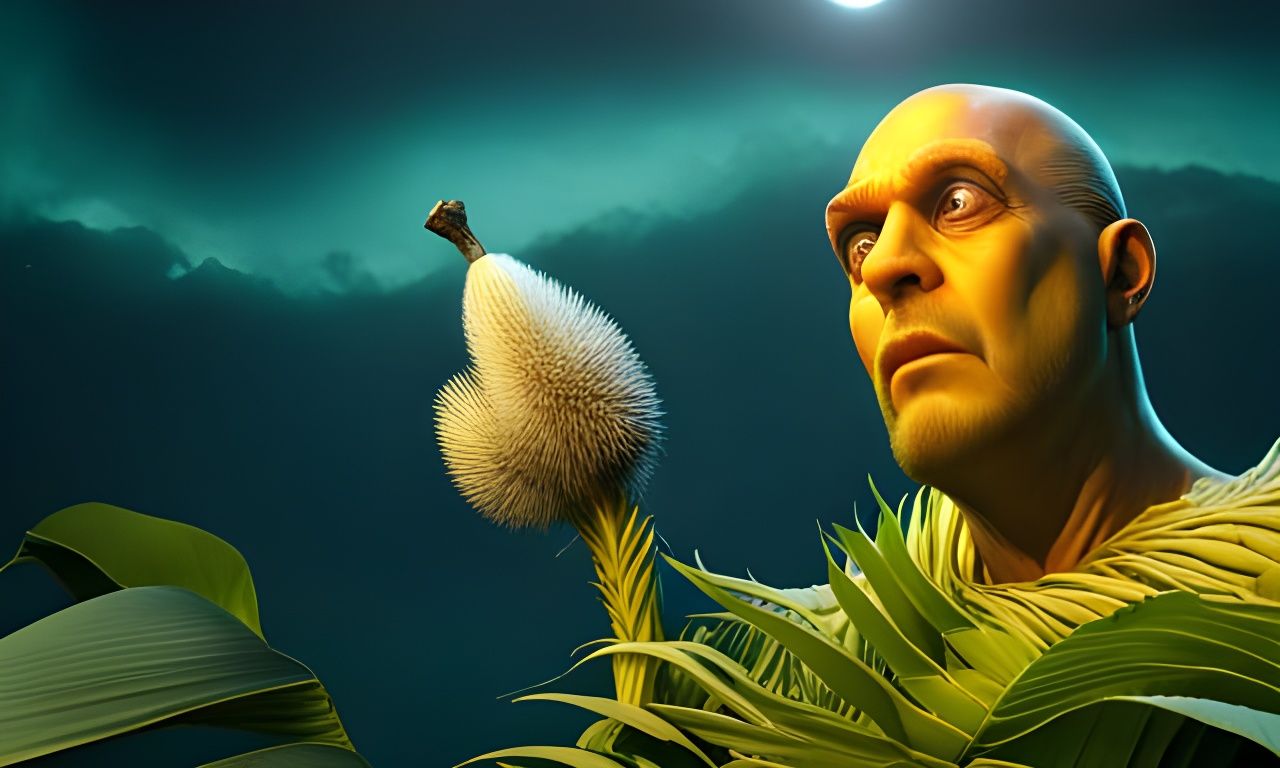 Banana Man with Human Head in 3D Style