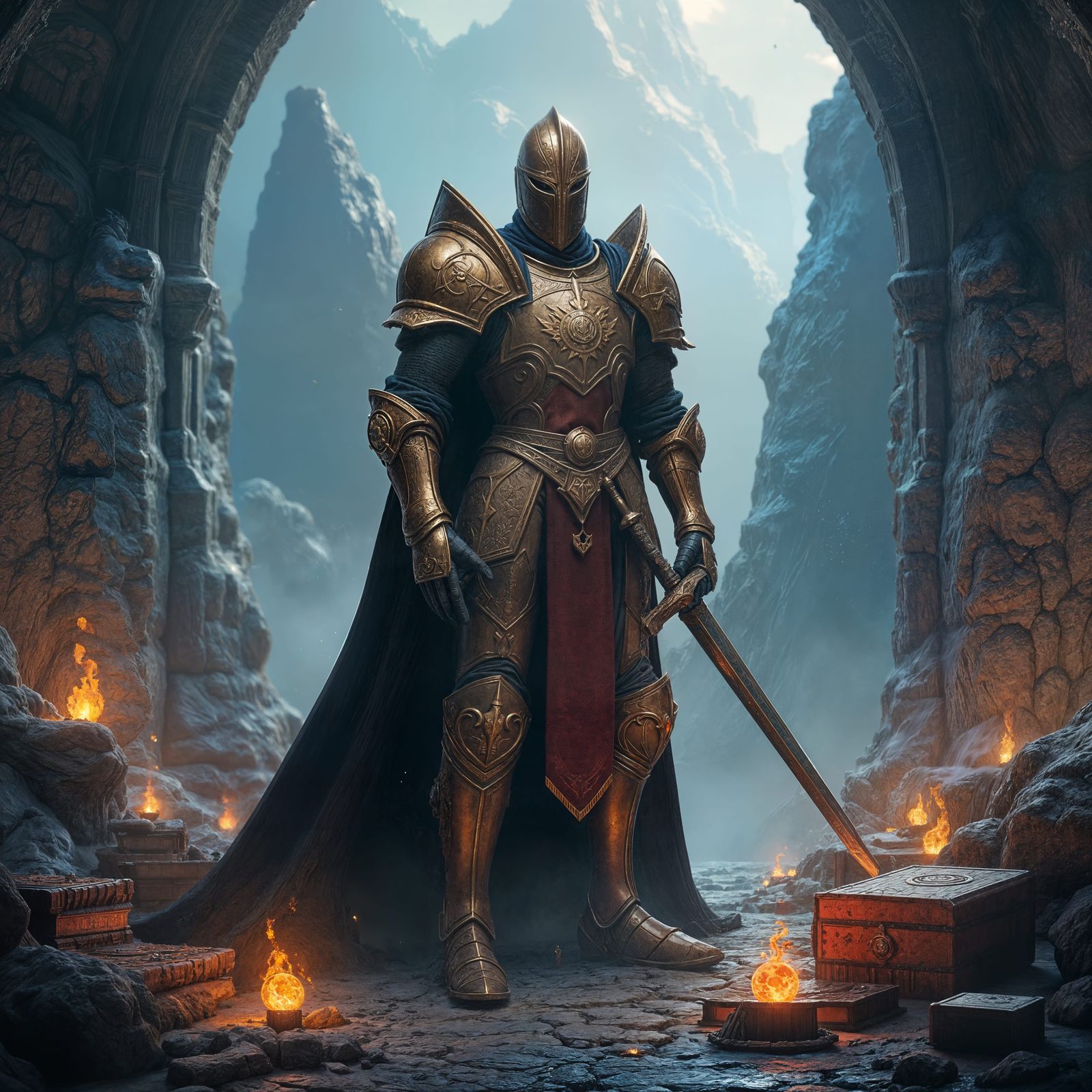 Brave Fantasy Knight in Detailed Matte Painting