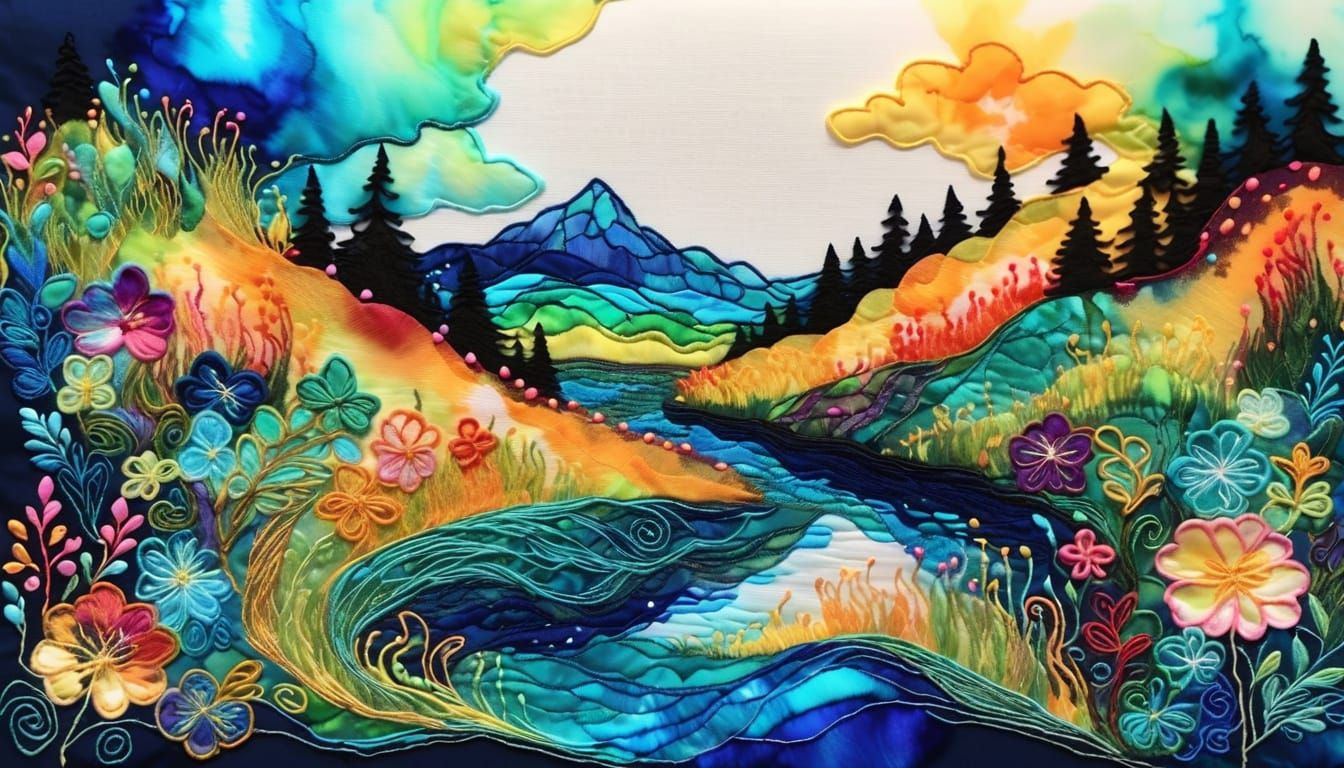 Luminous Embroidered Fantasy in Alcohol Ink Style