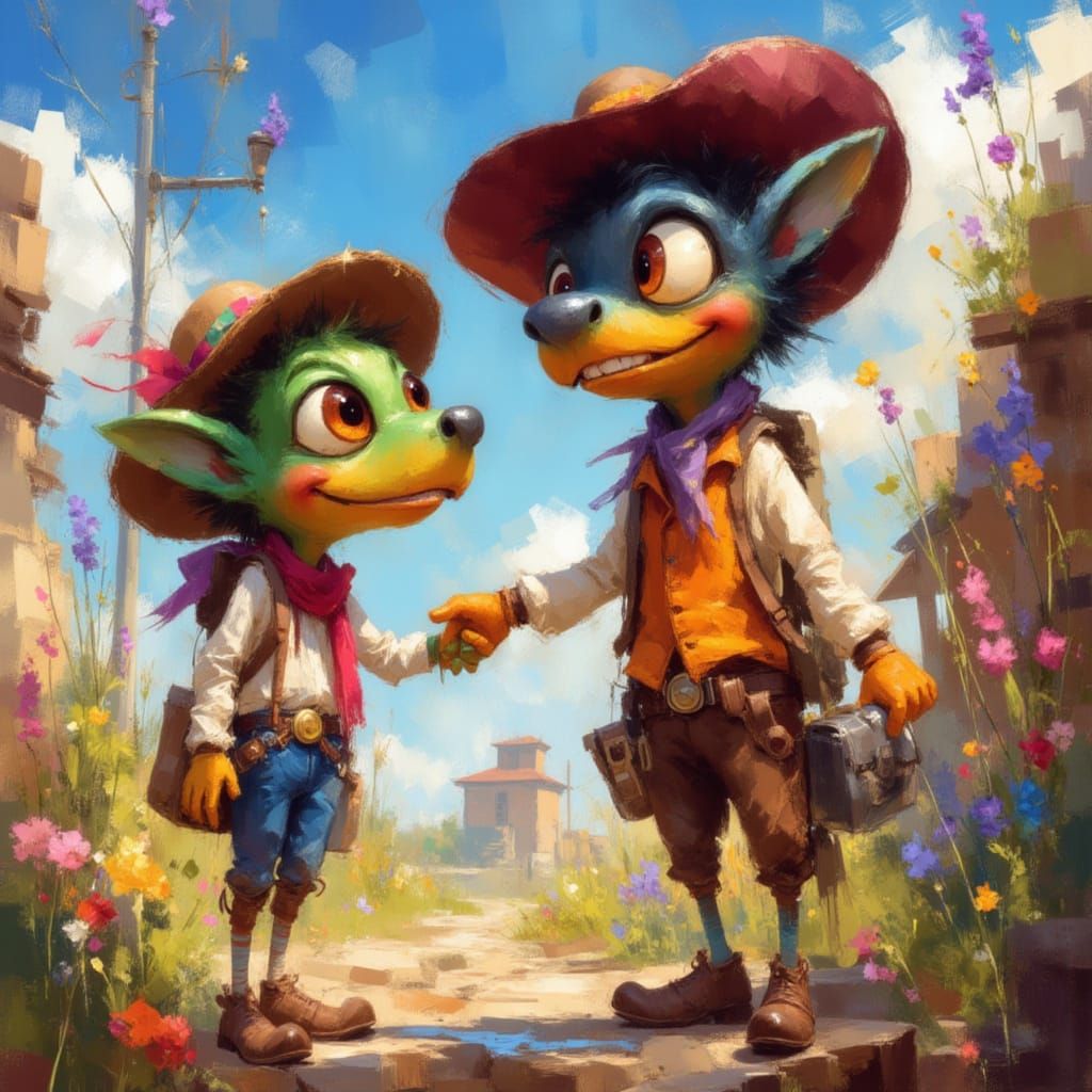 Cowboys and Aliens in Whimsical Candy Art Style