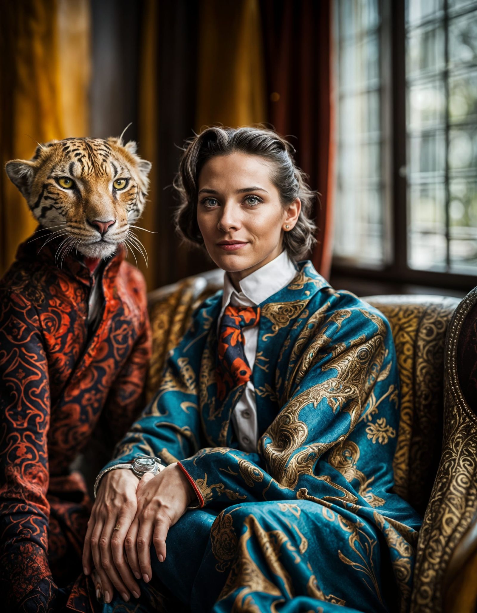 Surreal Restaurant Scene with Beautiful Aliens, Professional...