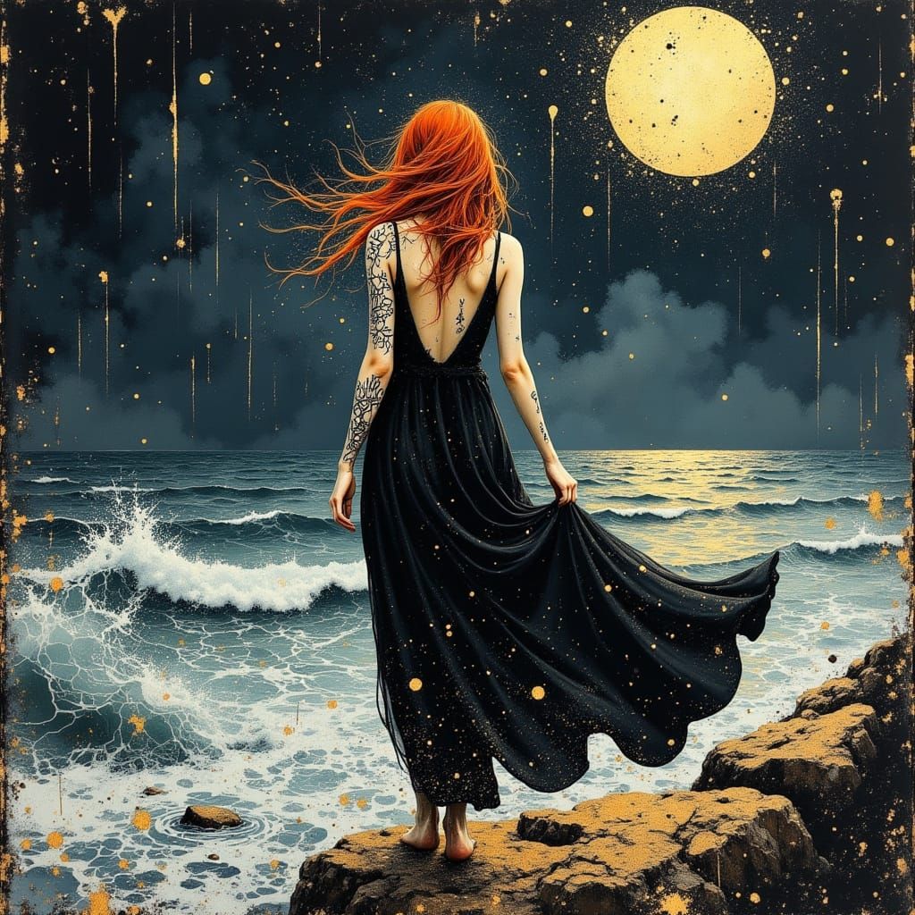 Red-Haired Druid Dancing Under Meteor Shower