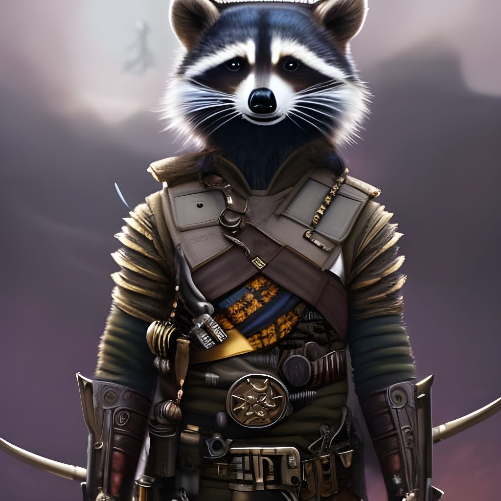 Raccoon Warrior in Armor: Steampunk Portrait