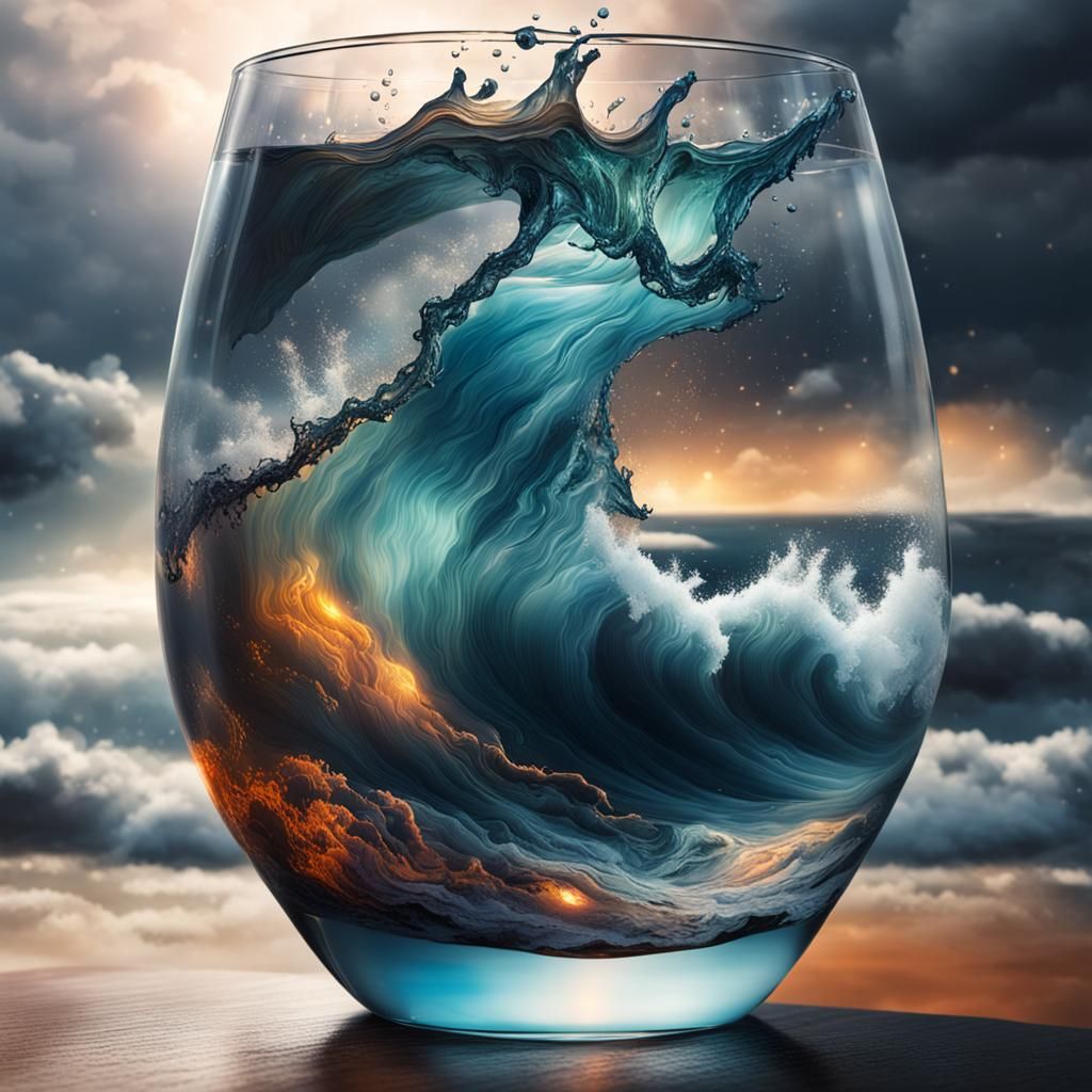 Stormy Sea in Glass: Hyperrealistic Concept Art