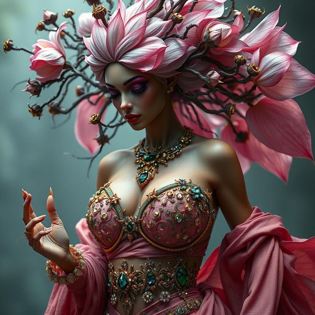 Floral Humanoid with Thorns in Digital Matte Painting