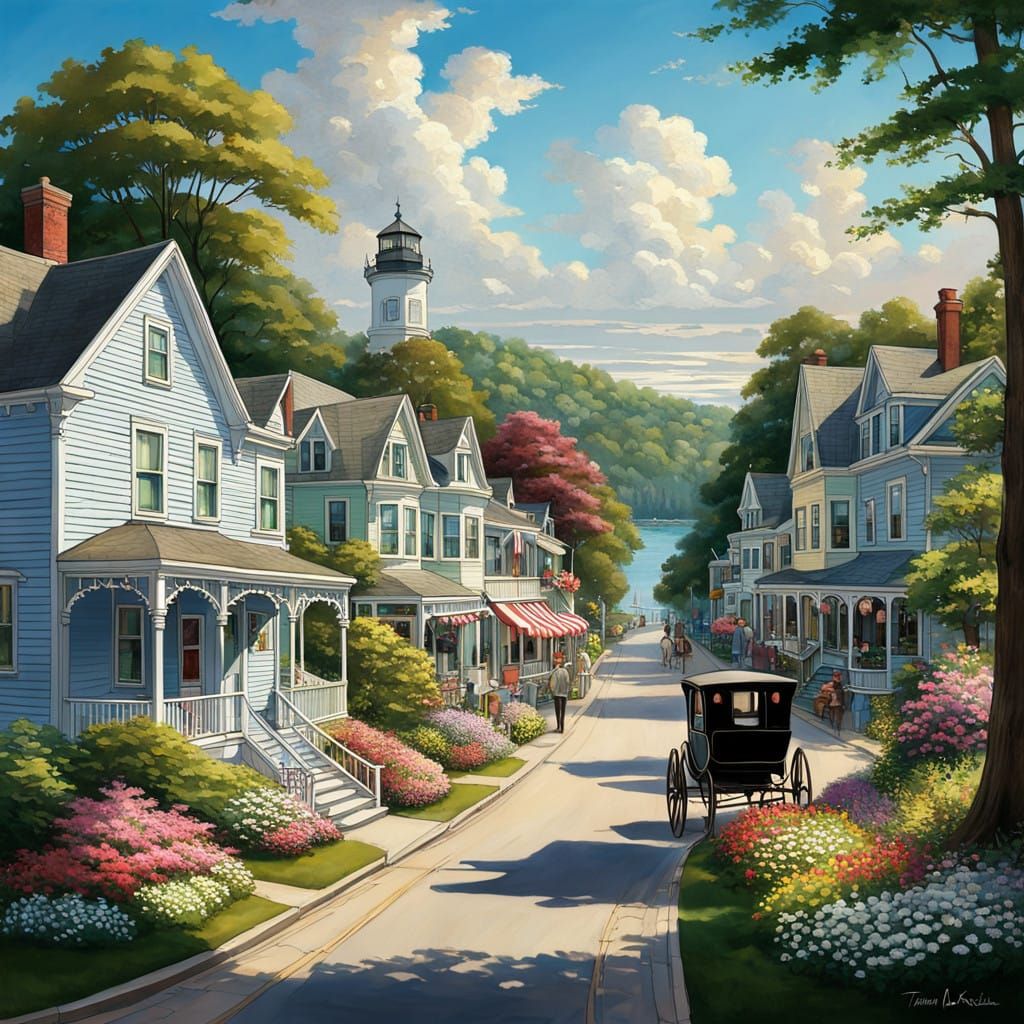 Victorian-Era Mackinac Island Townscape in Warm Summer Light