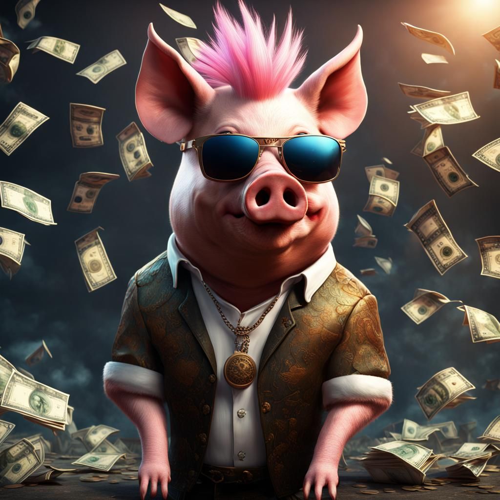 Pig with Mohawk and Sunglasses in Detailed Digital Art