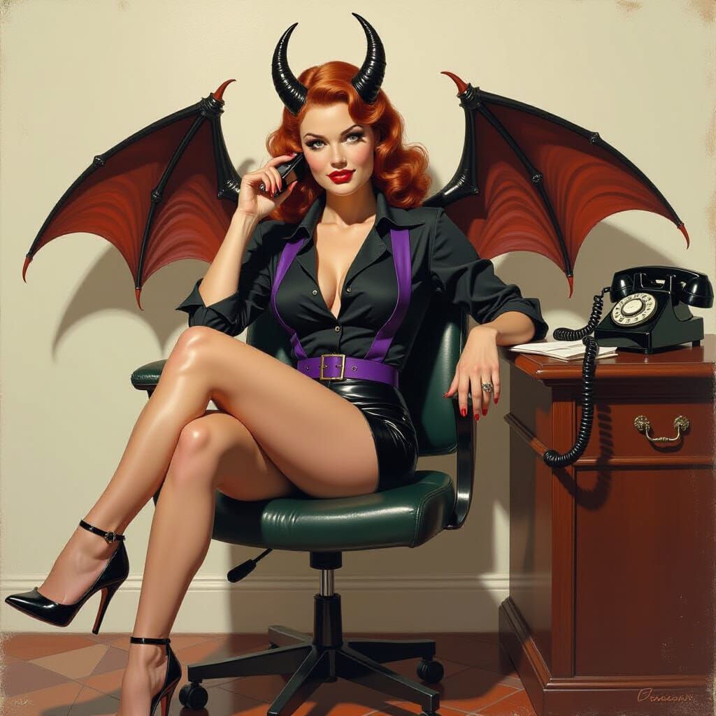Retro Devil Pin-Up in Oil Painting Style