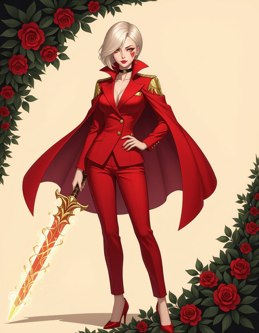 Elegant Woman with Rapier in Anime Semi-Realism