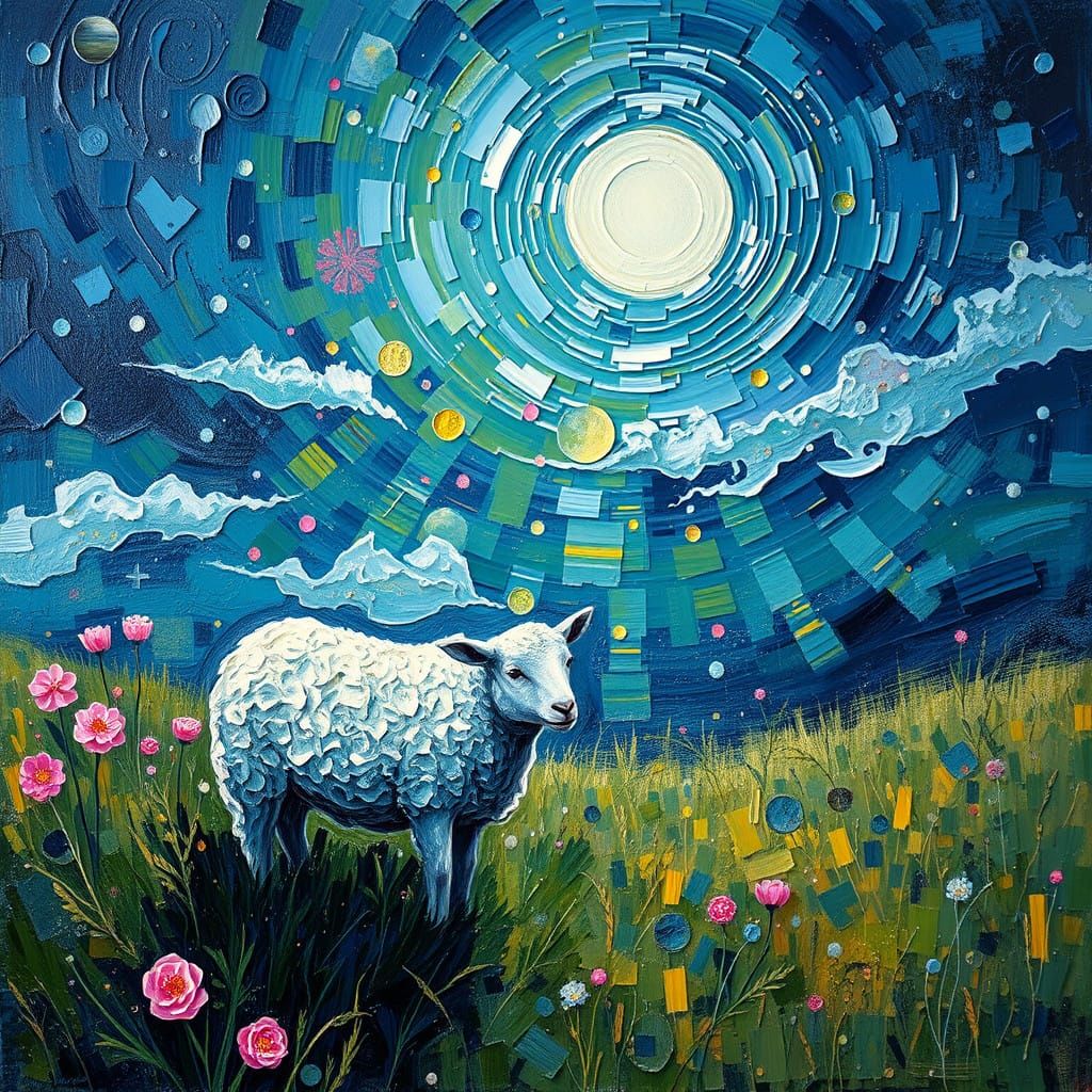 Moonlit Night Arrival Under Glass, Neo-Impressionist Style