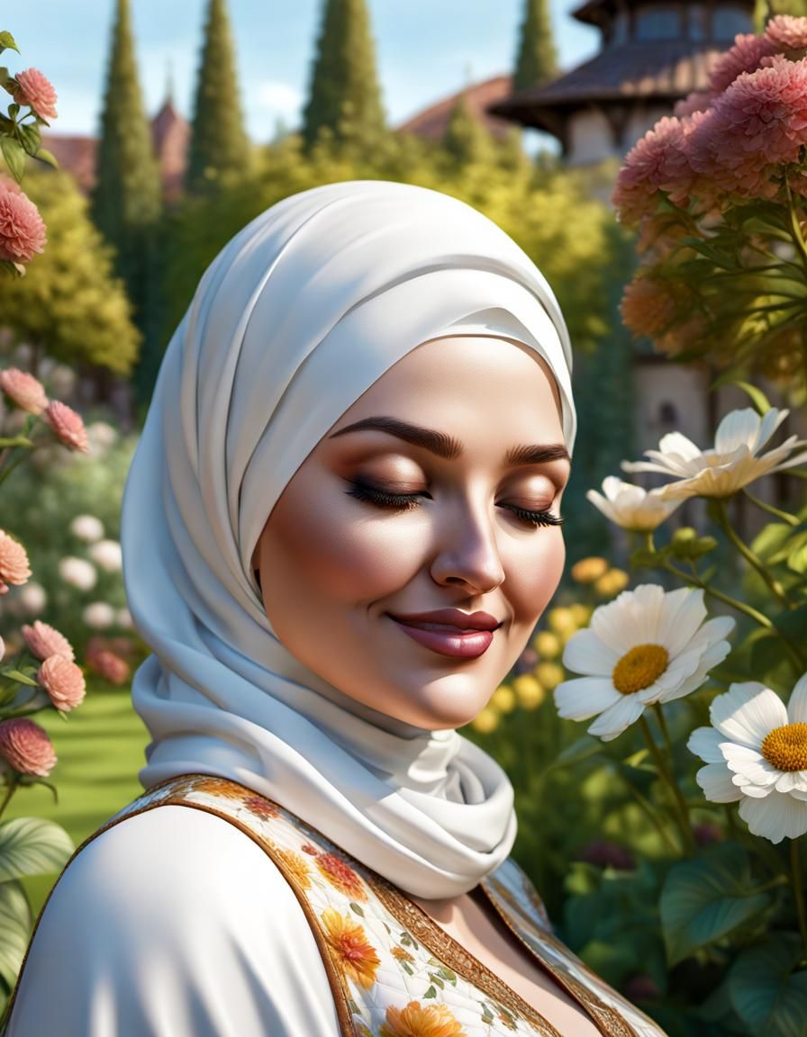 Alcohol Ink Portrait: Curvy Woman in Garden