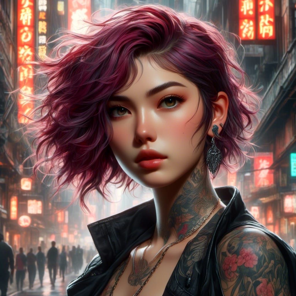 Anime Portrait of a Yakuza Woman in City Street