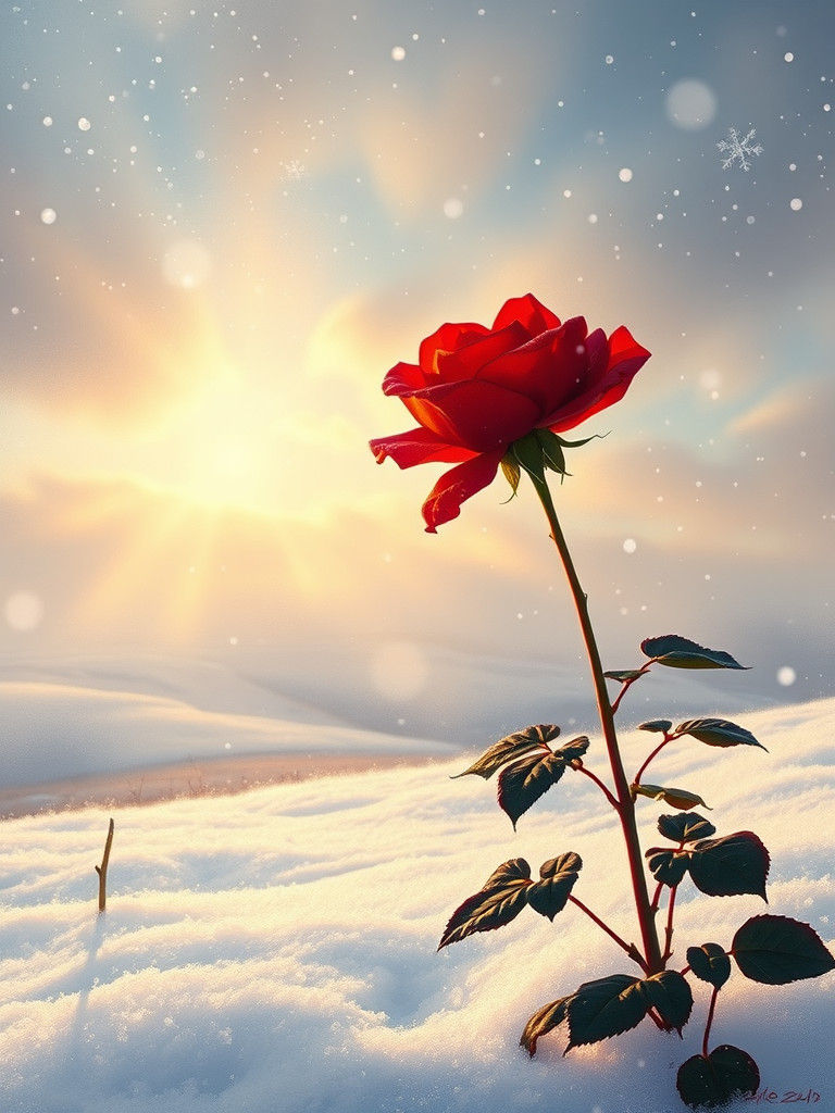 Oregon Landscape with Red Rose as Oil Painting