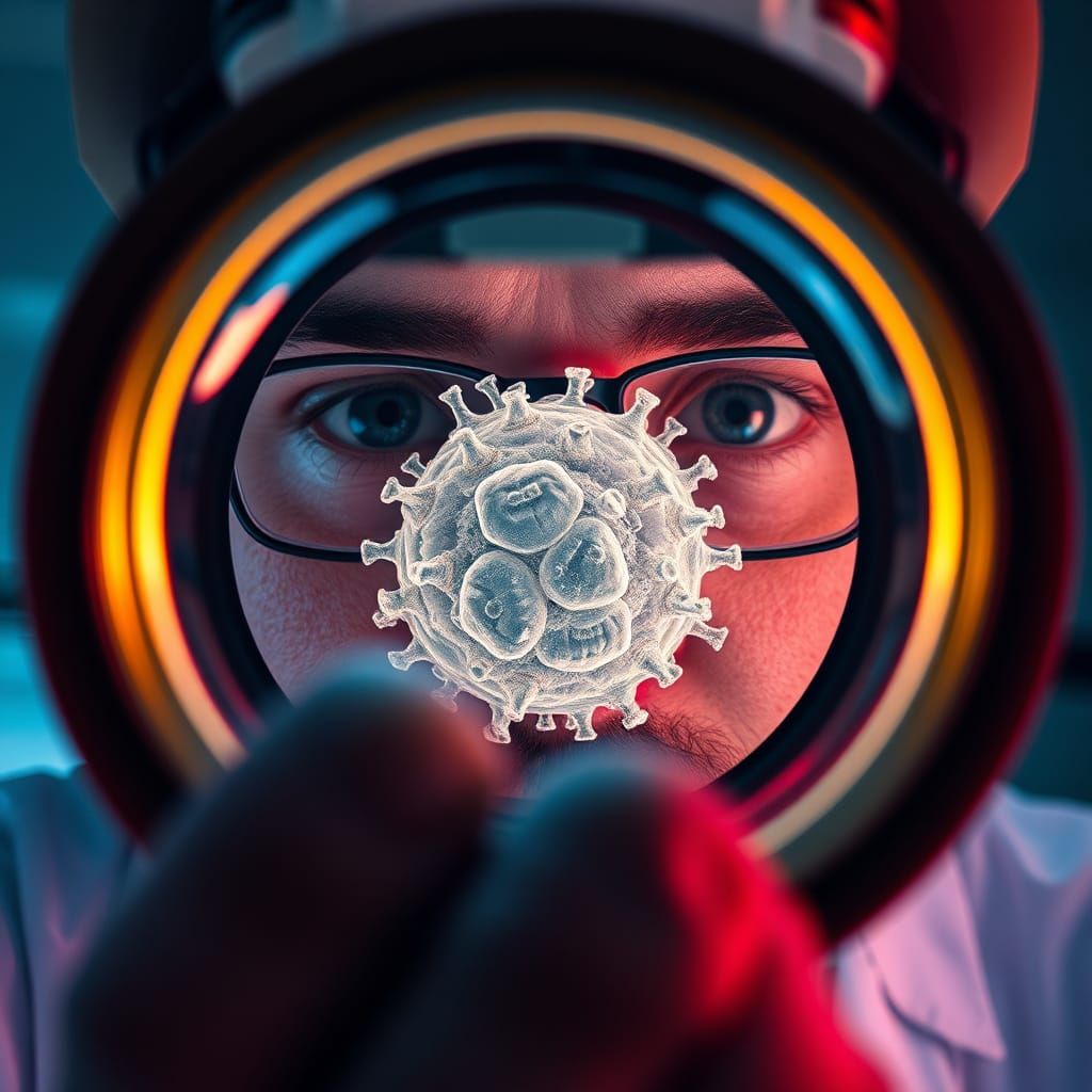 Microscopic World: Researcher Gazing Through Lens